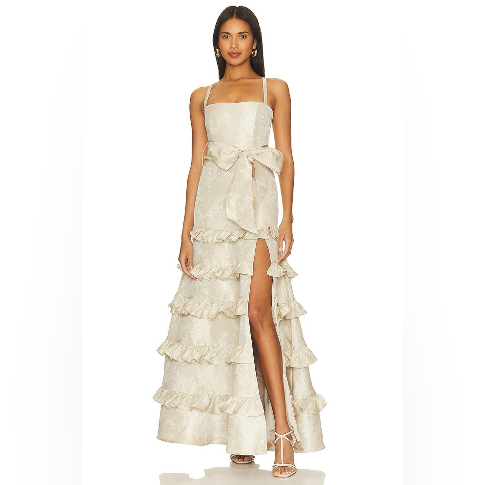 V CHAPMAN Piana Gown in Taupe Windsor Brocade